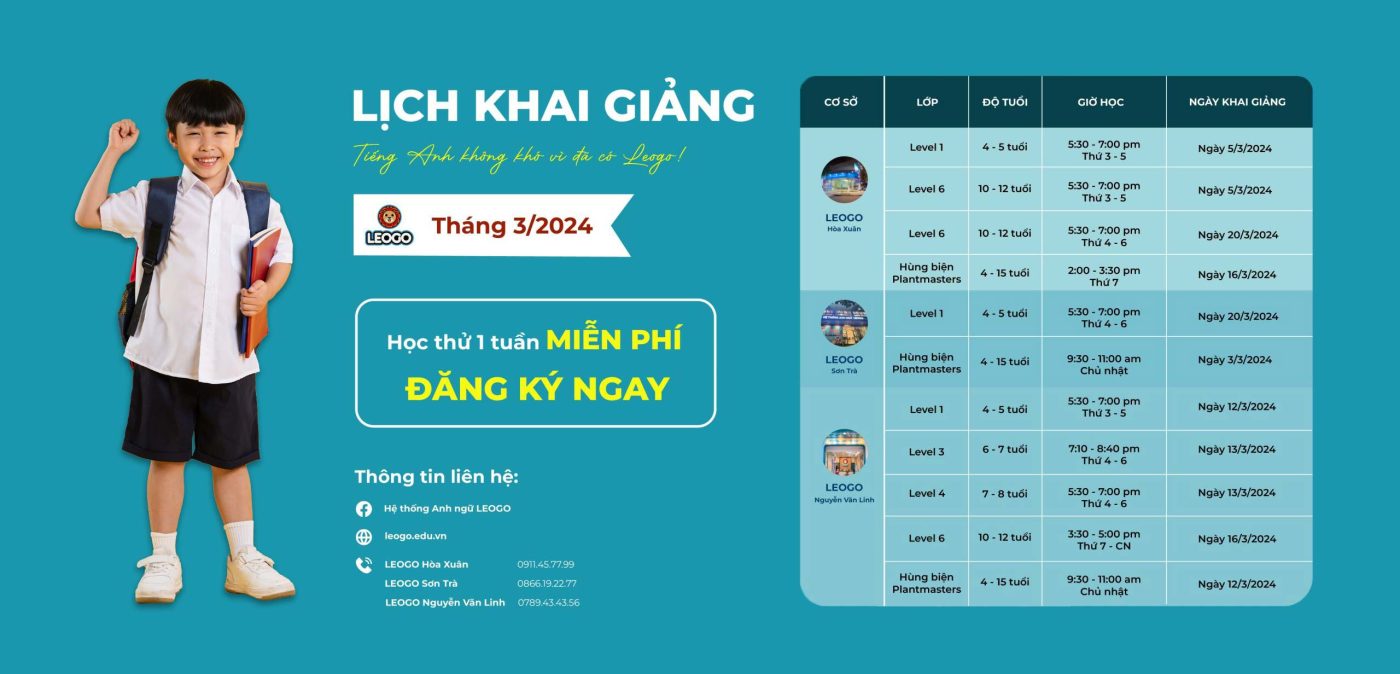 lịch khai giảng của trung tâm LEOGO